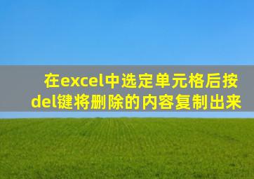 在excel中选定单元格后按del键将删除的内容复制出来