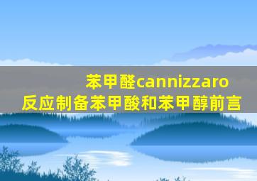 苯甲醛cannizzaro反应制备苯甲酸和苯甲醇前言